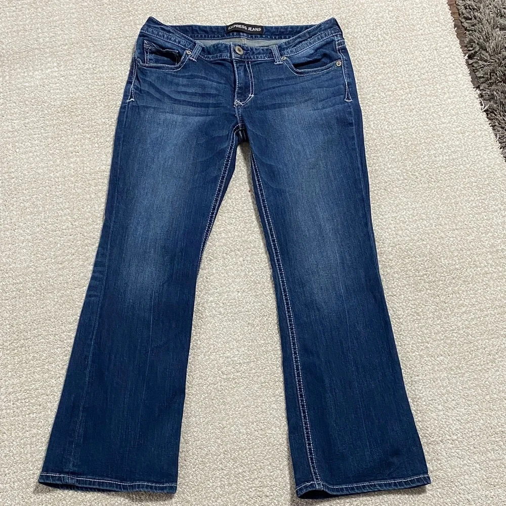 Express Women's Dark Blue Boot Cut Jeans - Picture 10 of 15